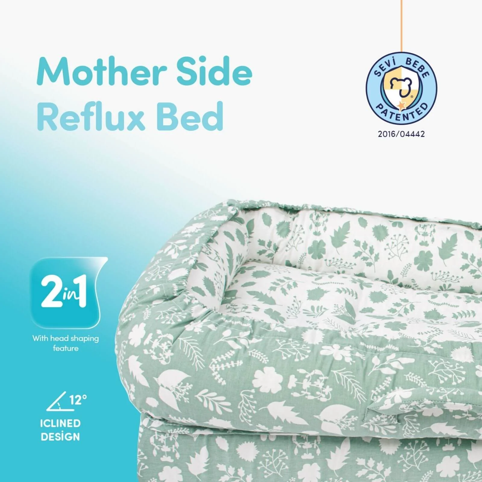 baby plus Mother Side Baby Reflux Bed - Green - Image 2