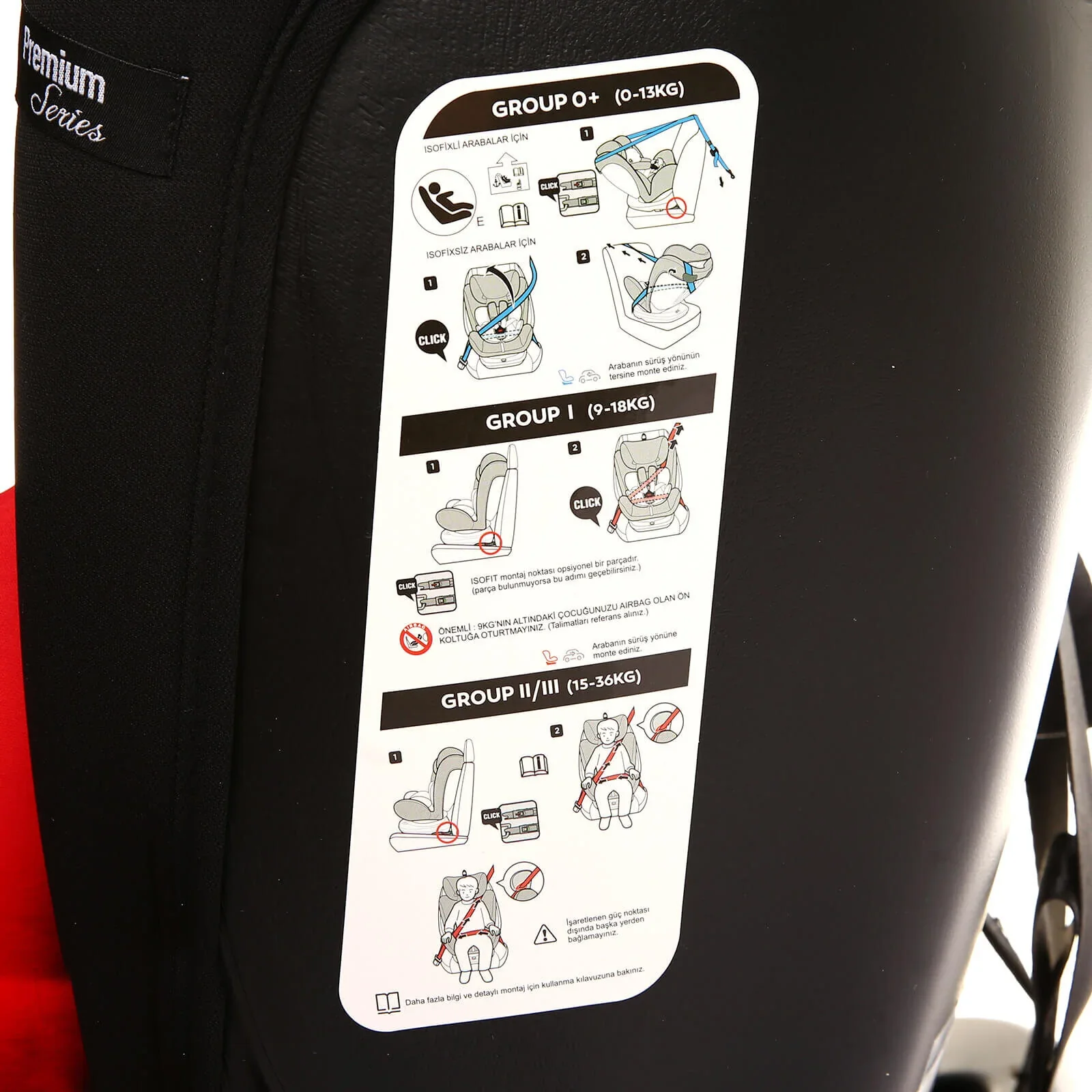 baby plus Orbitfix Group 0+/1/2/3 (Birth to 12 Years) Car Seat - Black Red - Image 13