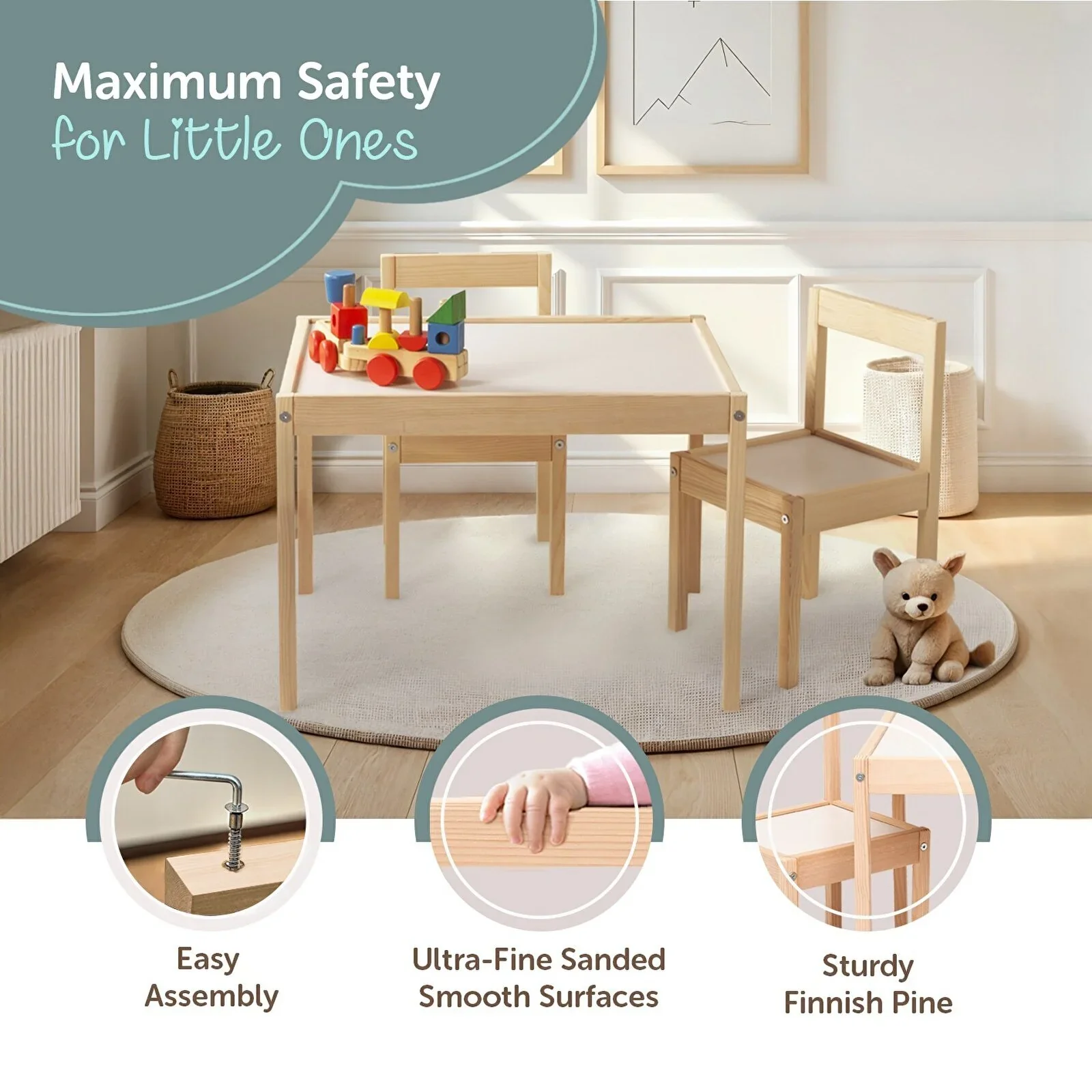 baby toys Montessori Wooden Table & Chair Set - Image 2