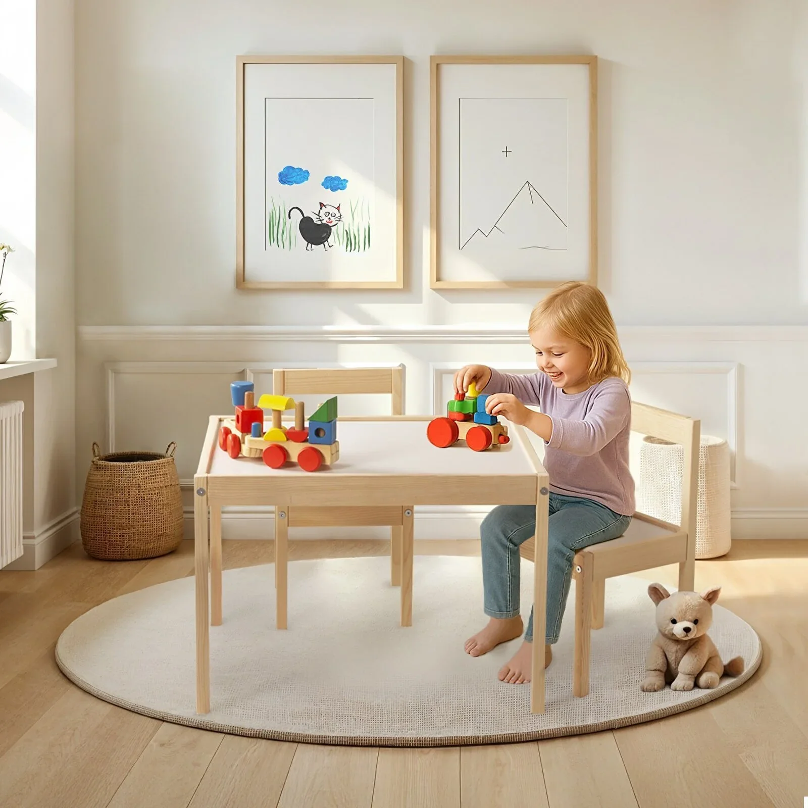baby toys Montessori Wooden Table & Chair Set - Image 5