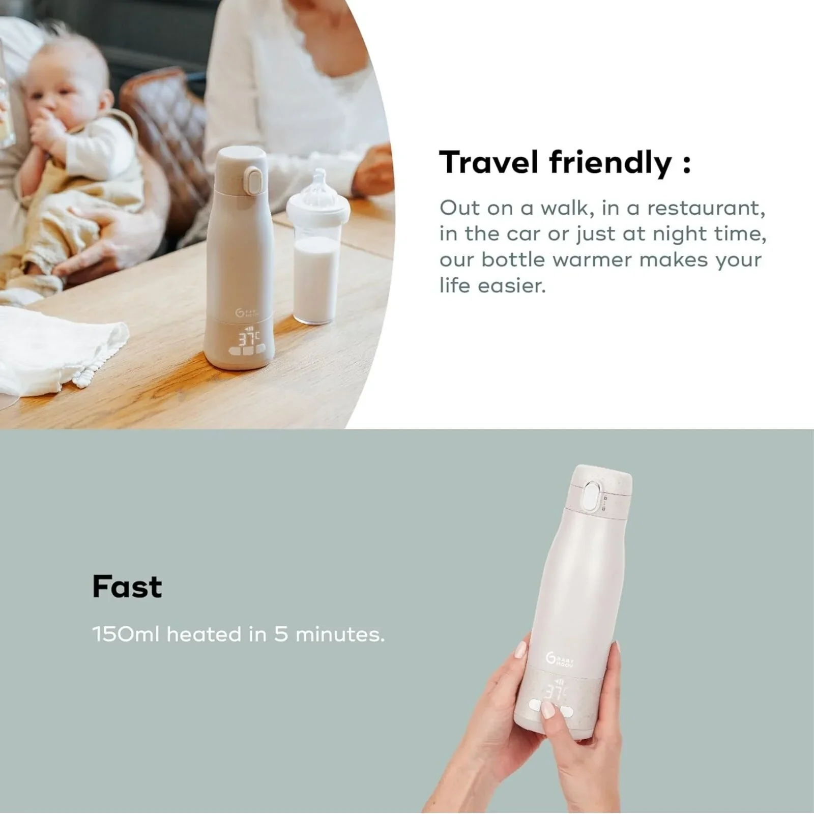 Babymoov Moov & Feed Rechargeable Travel Bottle Warmer - Mineral Beige - Image 3