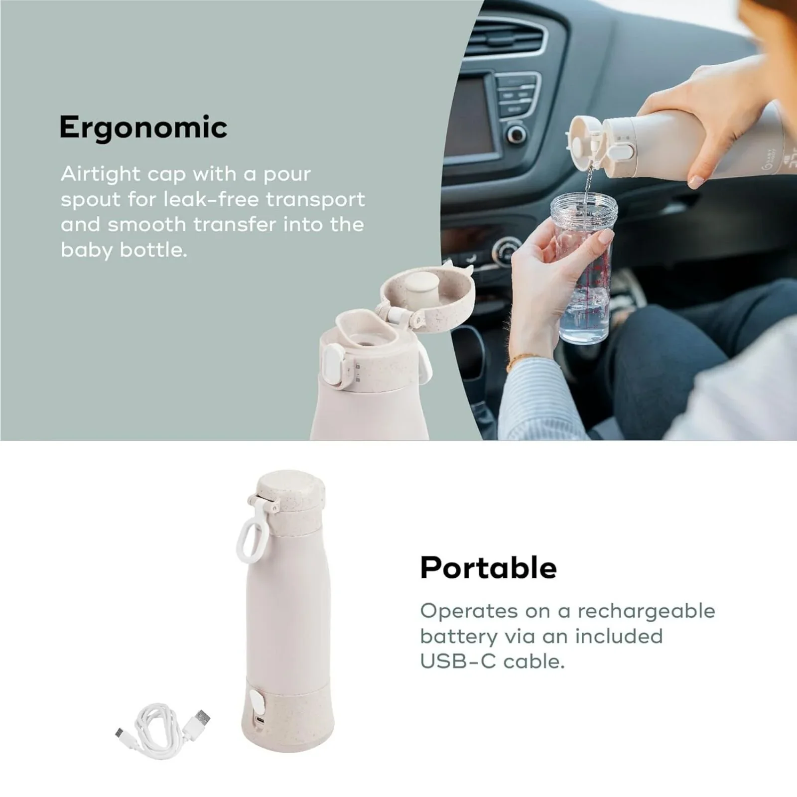 Babymoov Moov & Feed Rechargeable Travel Bottle Warmer - Mineral Beige - Image 5