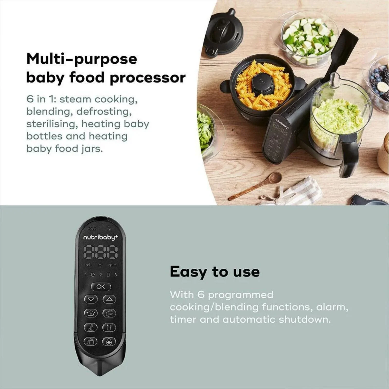 Babymoov Nutribaby (+) XL 6-in-1 Baby Food Maker - Black Edition - Image 6