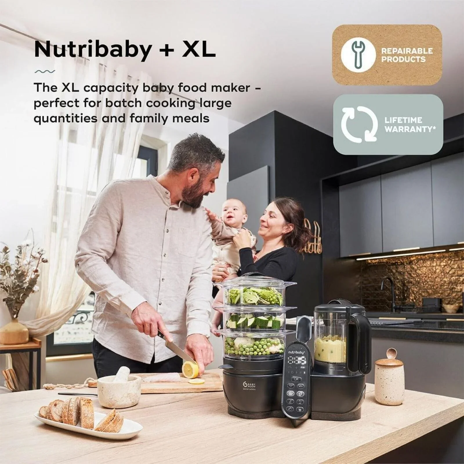 Babymoov Nutribaby (+) XL 6-in-1 Baby Food Maker - Black Edition - Image 9