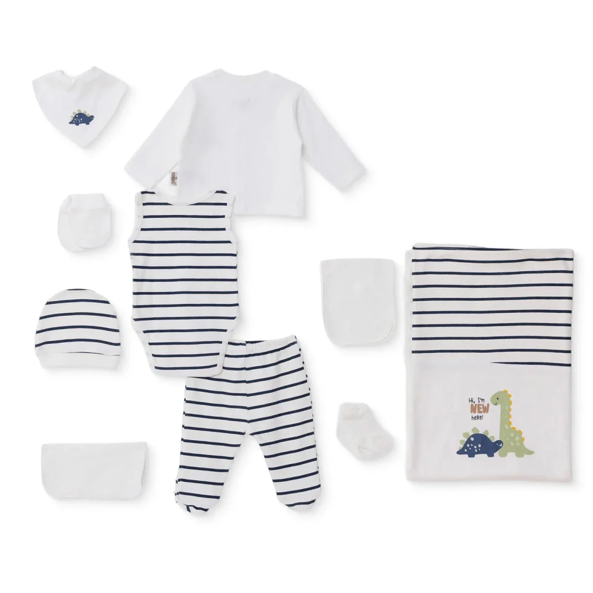 Bebbek Boys 10pcss Newborn Set Animal with Poppers V-Neck Long Leg Long Sleeve - Ecru - Image 2