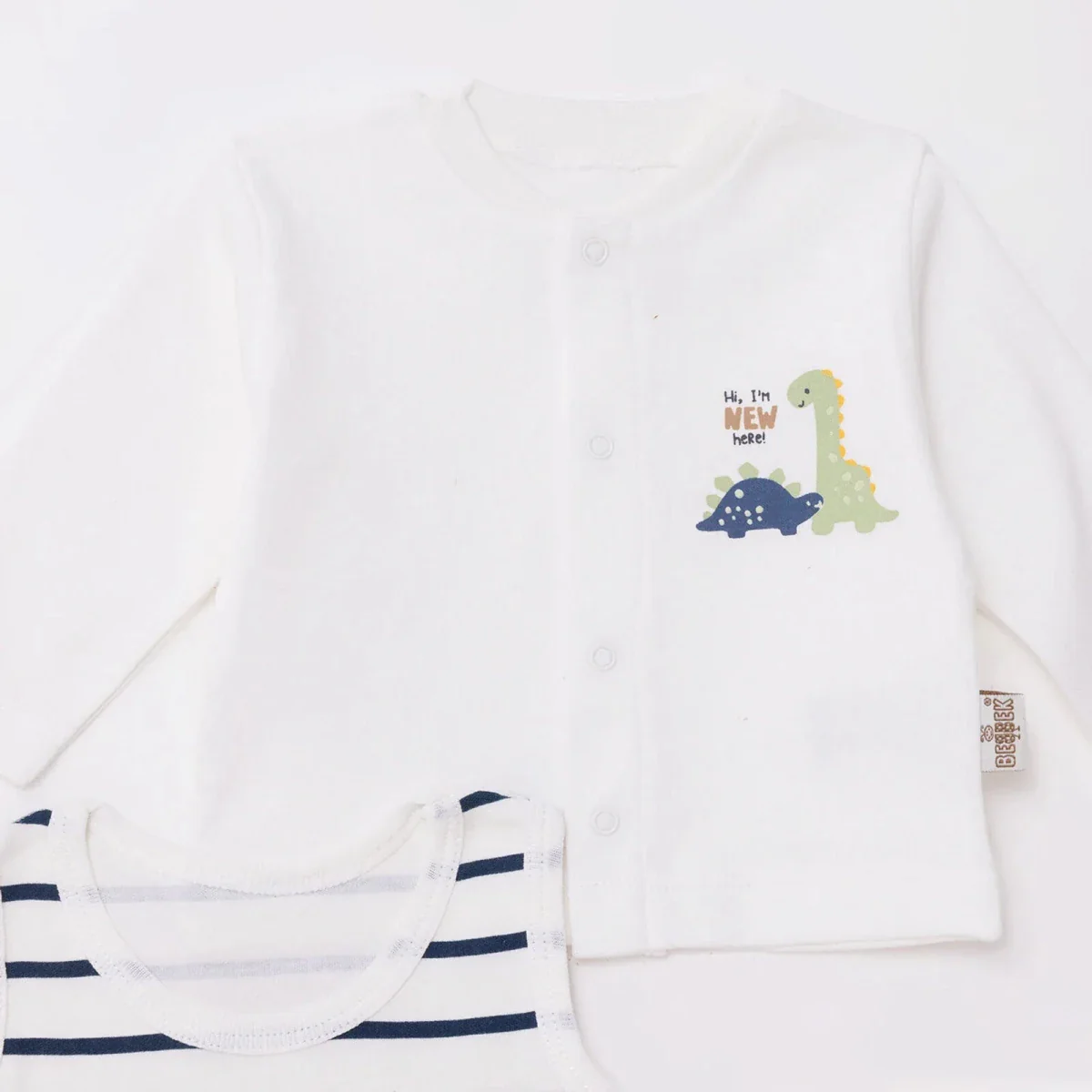 Bebbek Boys 10pcss Newborn Set Animal with Poppers V-Neck Long Leg Long Sleeve - Ecru - Image 3