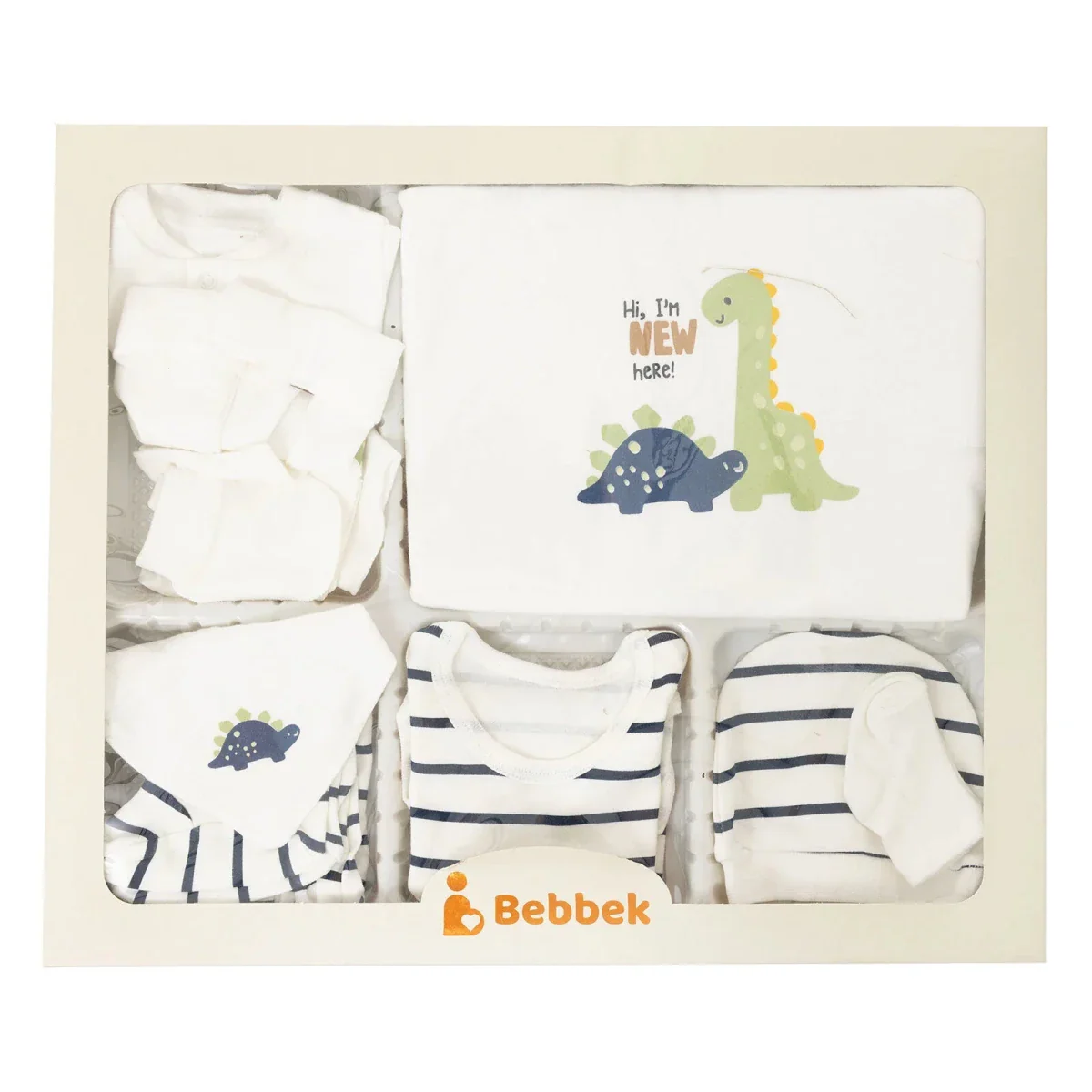 Bebbek Boys 10pcss Newborn Set Animal with Poppers V-Neck Long Leg Long Sleeve - Ecru - Image 8