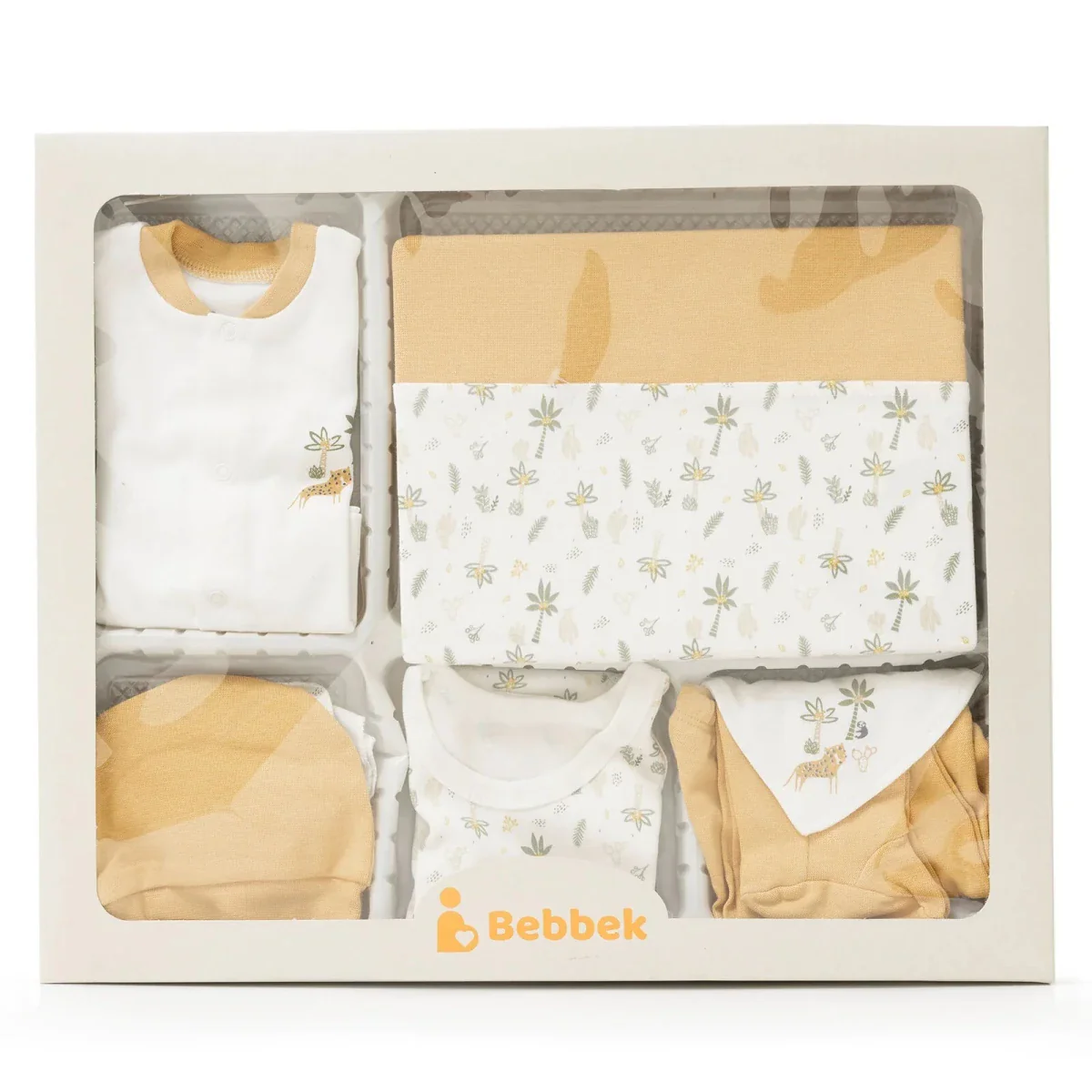 Bebbek Boys 10pcss Newborn Set Animal with Poppers V-Neck Long Leg Long Sleeve - Ecru - Image 7