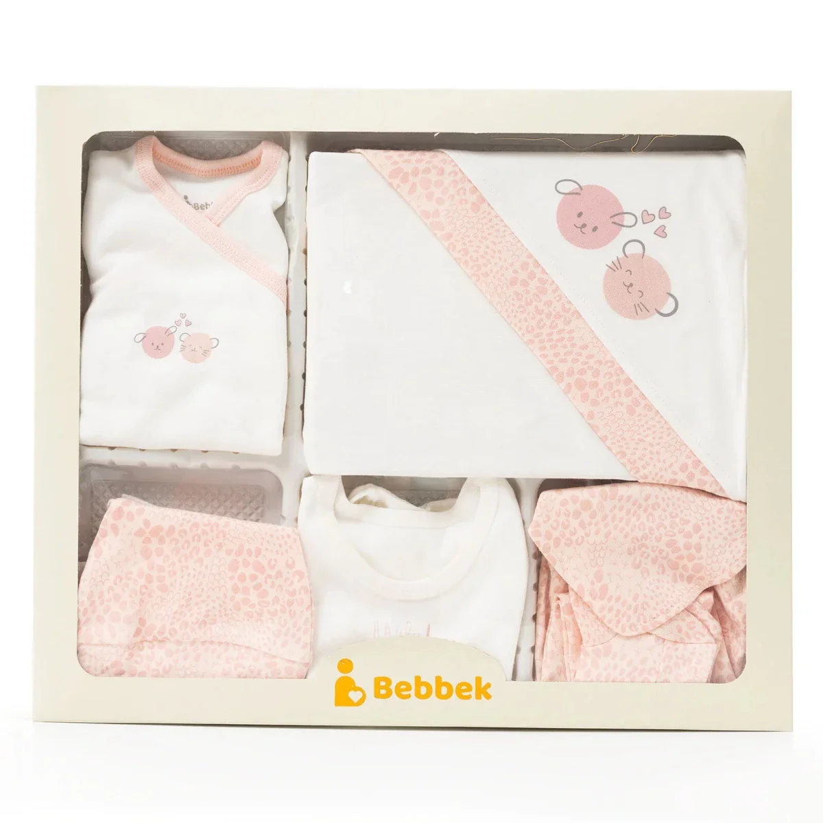 Bebbek Girls 10pc Newborn Set Animal with Poppers V-Neck Long Leg Long Sleeve - Ecru - Image 9