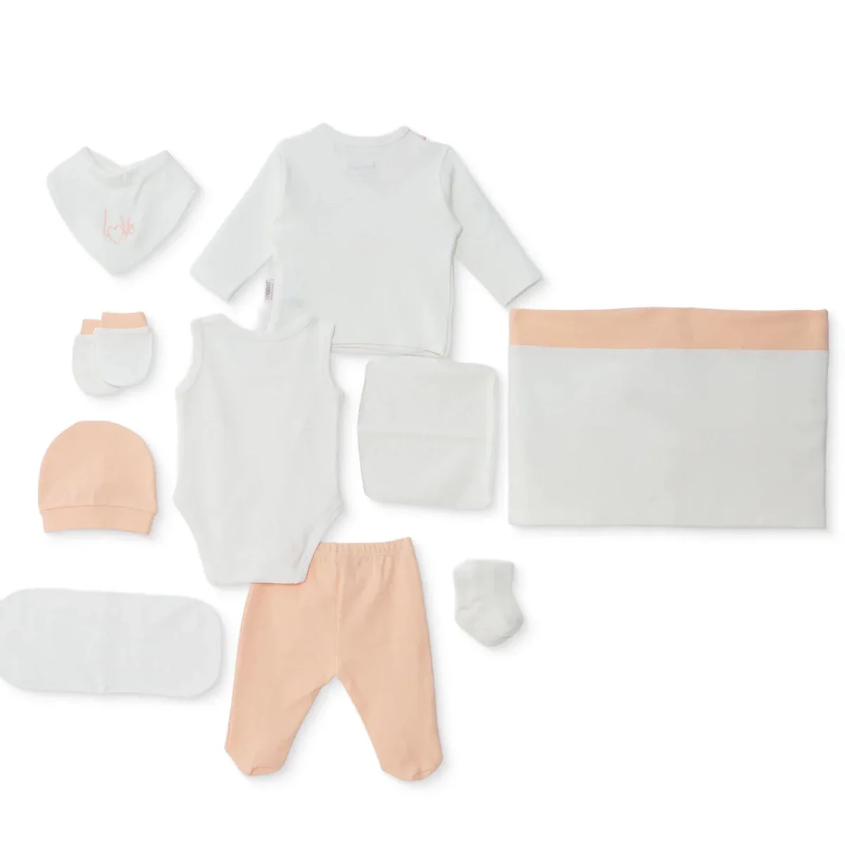 Bebbek Girls 10pc Newborn Set Heart with Poppers V-Neck Long Leg Long Sleeve - Ecru - Image 2