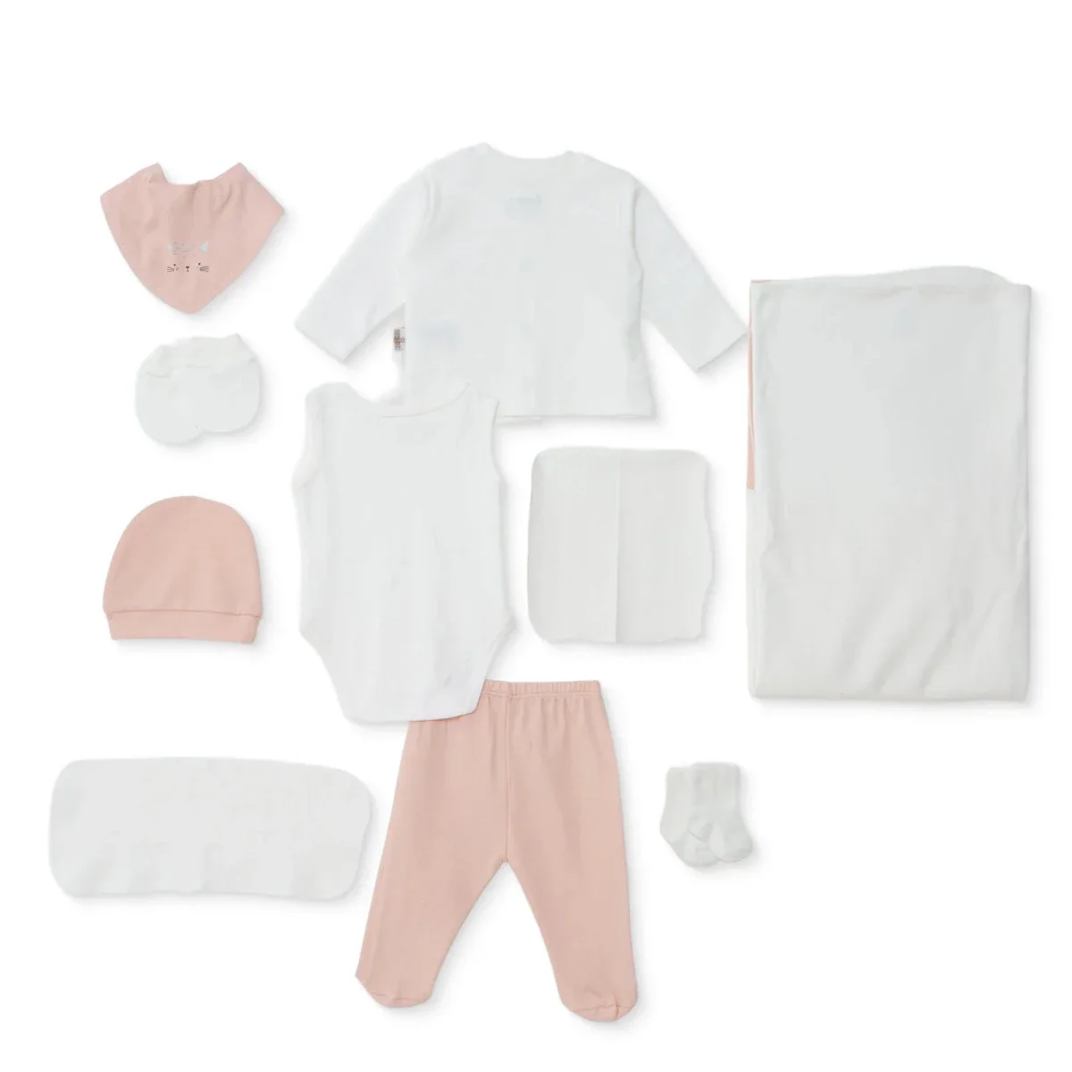 Bebbek Girls 10pcss Newborn Set Animal with Poppers V-Neck Long Leg Long Sleeve - Ecru - Image 2