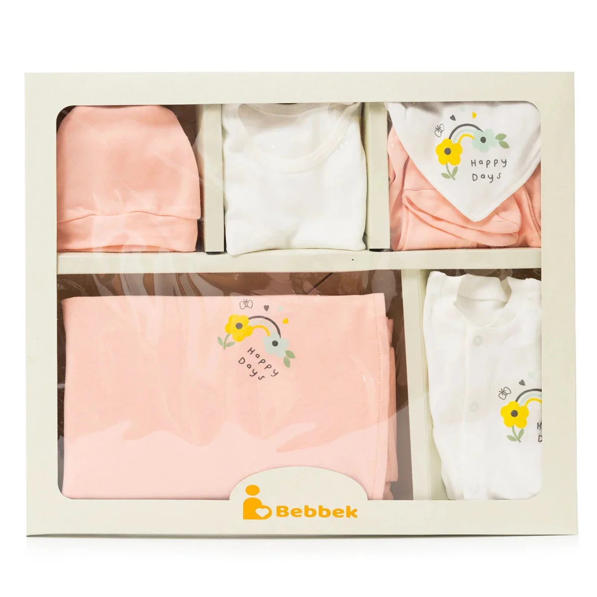 Bebbek Girls 10pcss Newborn Set Animal with Poppers V-Neck Long Leg Long Sleeve - Ecru - Image 8