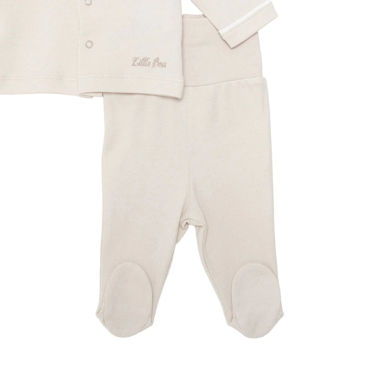 Bebetto Boys 5-Piece Newborn Hospital Set Snap Fastening Little Boss Shirt Collar Full Length Long S - Beige - Image 4