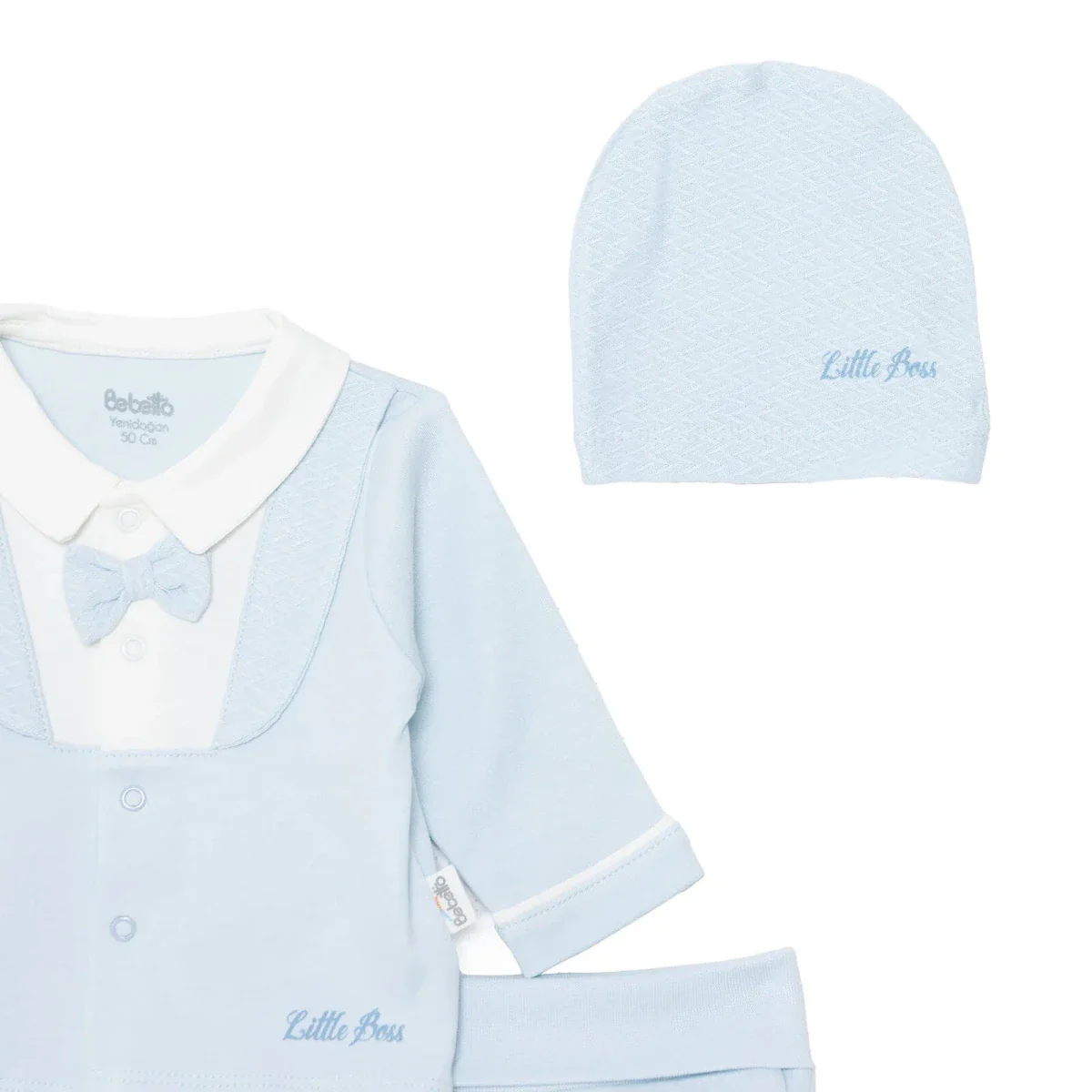 Bebetto Boys 5-Piece Newborn Hospital Set Snap Fastening Little Boss Shirt Collar Full Length Long S - Blue - Image 7