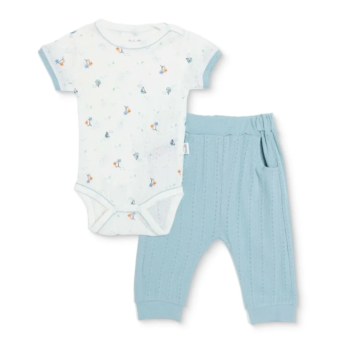 Bebetto Boys Bodysuit & Footless Bottom Set Nautical Print - Petrol Green
