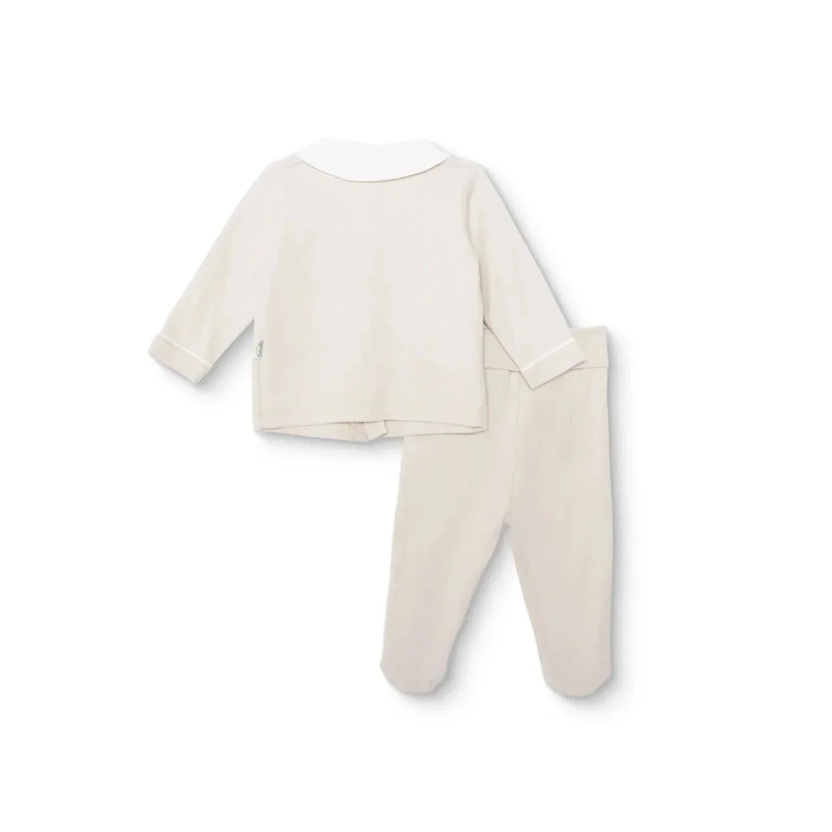 Bebetto Boys Cardigan & Footed Trousers Set Snap Fastening Little Boss Shirt Collar Full Length Long - Beige - Image 2