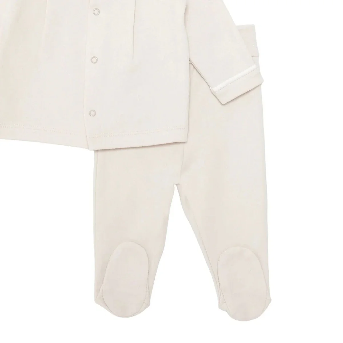 Bebetto Boys Cardigan & Footed Trousers Set Snap Fastening Little Boss Shirt Collar Full Length Long - Beige - Image 3