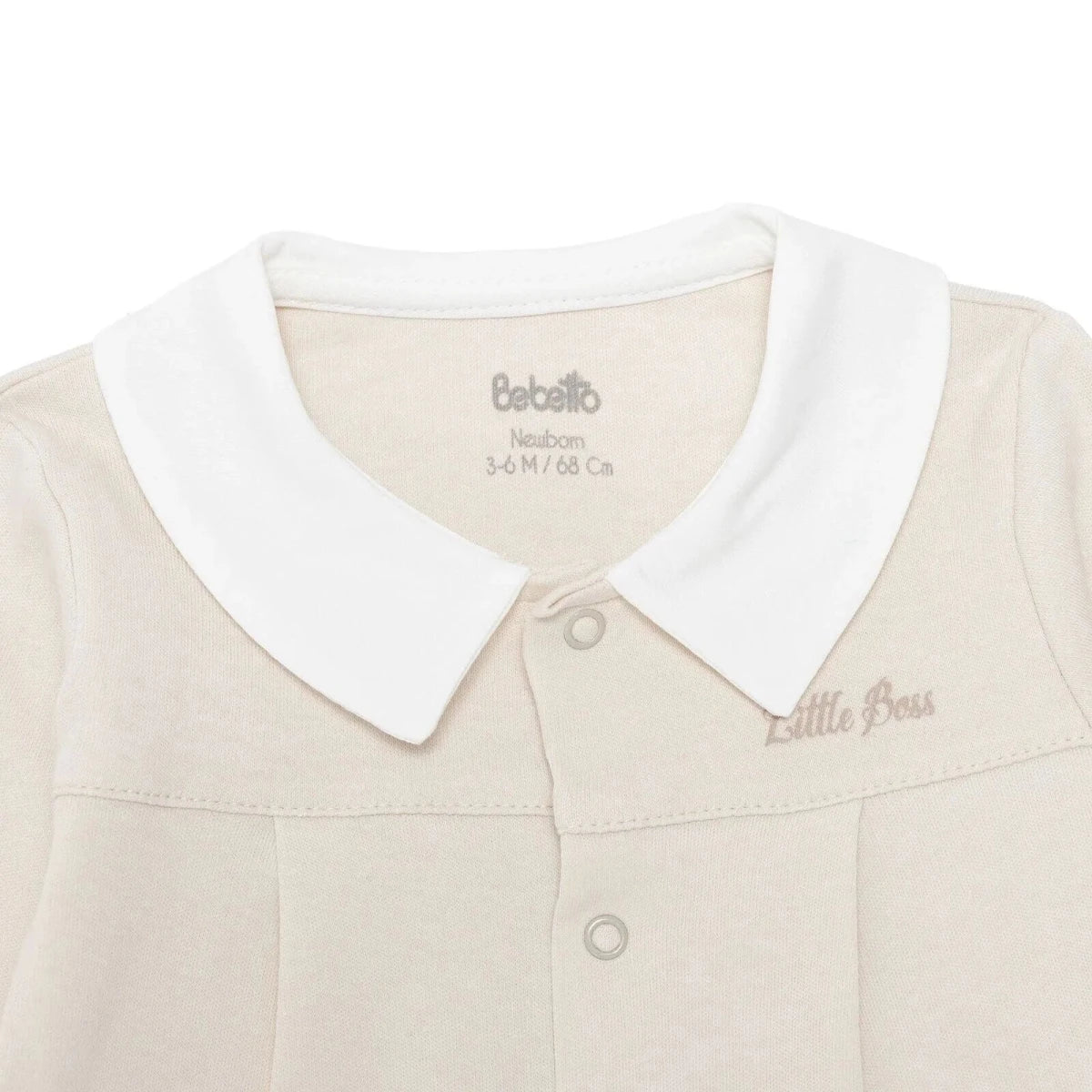 Bebetto Boys Cardigan & Footed Trousers Set Snap Fastening Little Boss Shirt Collar Full Length Long - Beige - Image 4