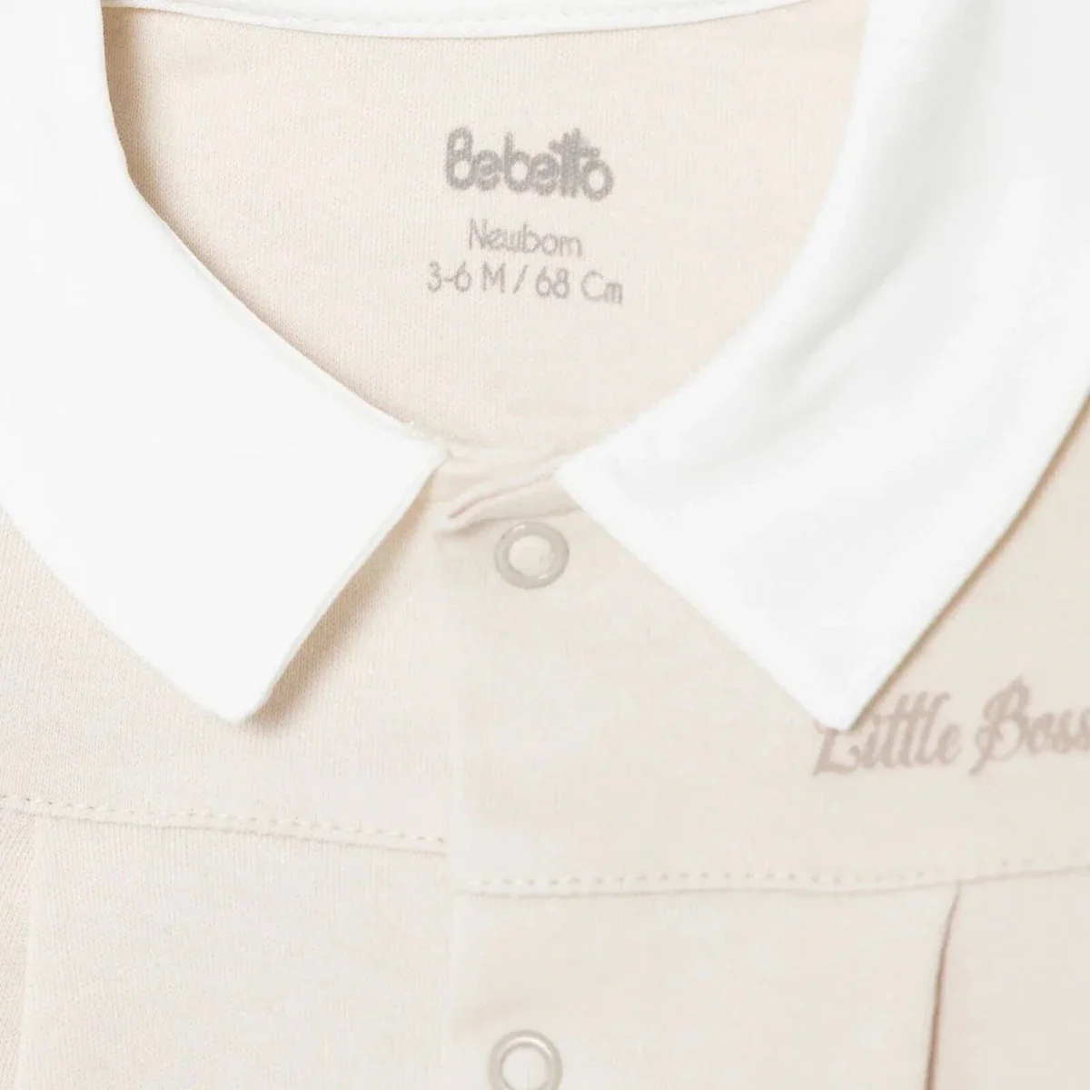 Bebetto Boys Cardigan & Footed Trousers Set Snap Fastening Little Boss Shirt Collar Full Length Long - Beige - Image 6