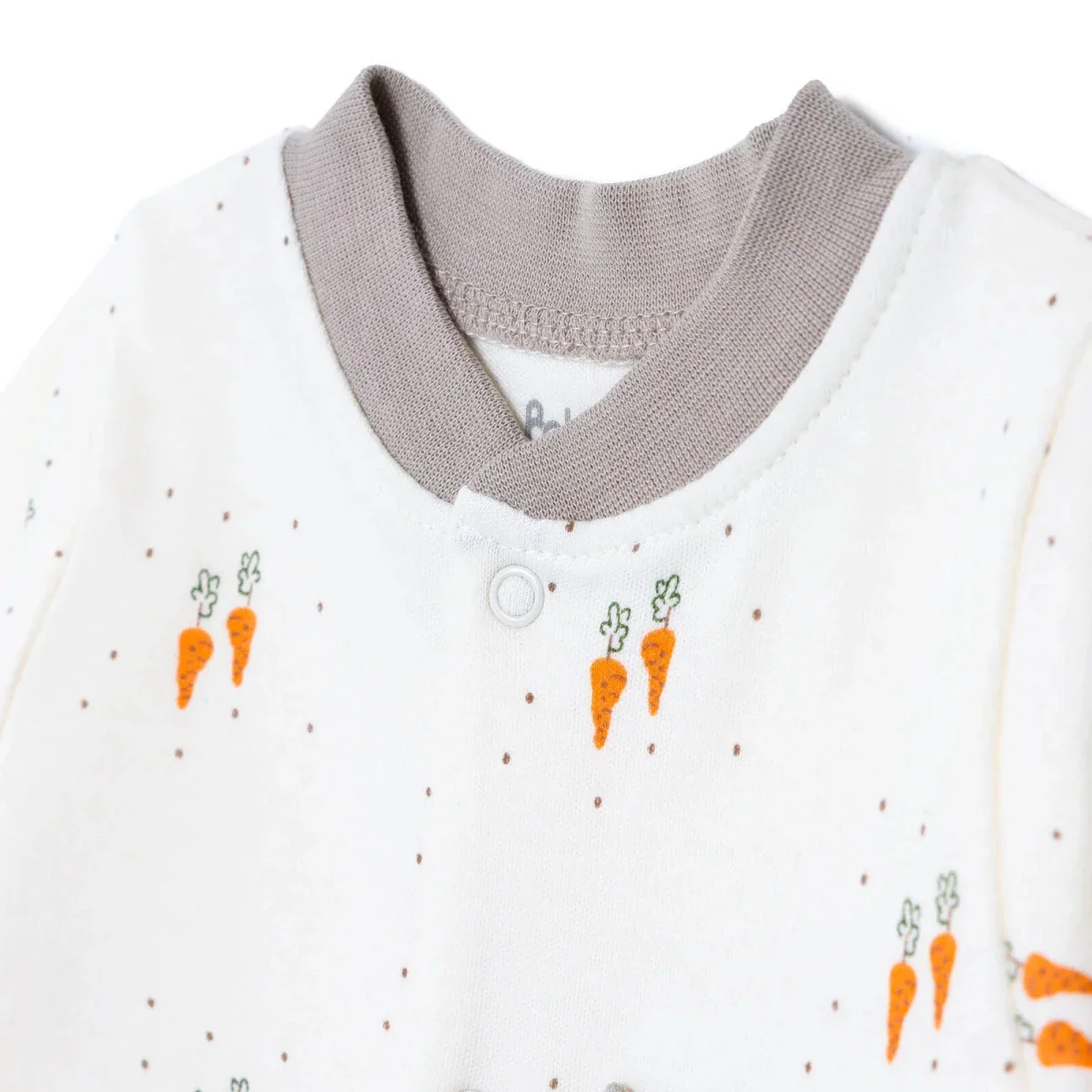 Bebetto Boys Footed Sleepsuit Animal Print Snap Fastening Baby Carrot Crew Neck Full Length Long Sle - Ecru - Image 3