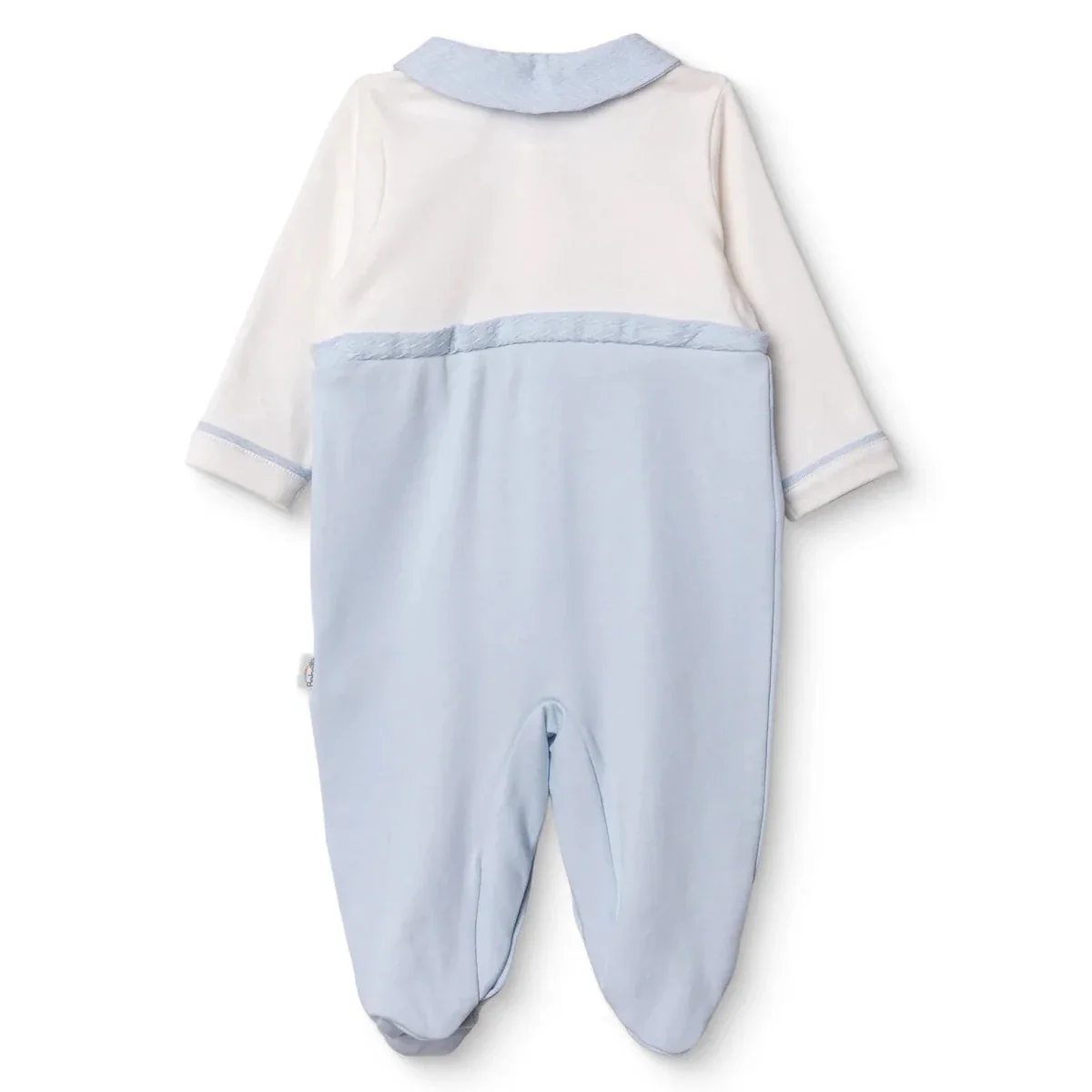 Bebetto Boys Footed Sleepsuit Snap Fastening Little Boss Shirt Collar Full Length Long Sleeve - Blue - Image 2