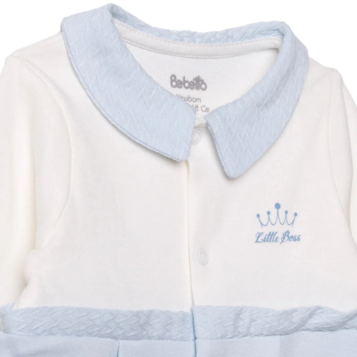 Bebetto Boys Footed Sleepsuit Snap Fastening Little Boss Shirt Collar Full Length Long Sleeve - Blue - Image 3