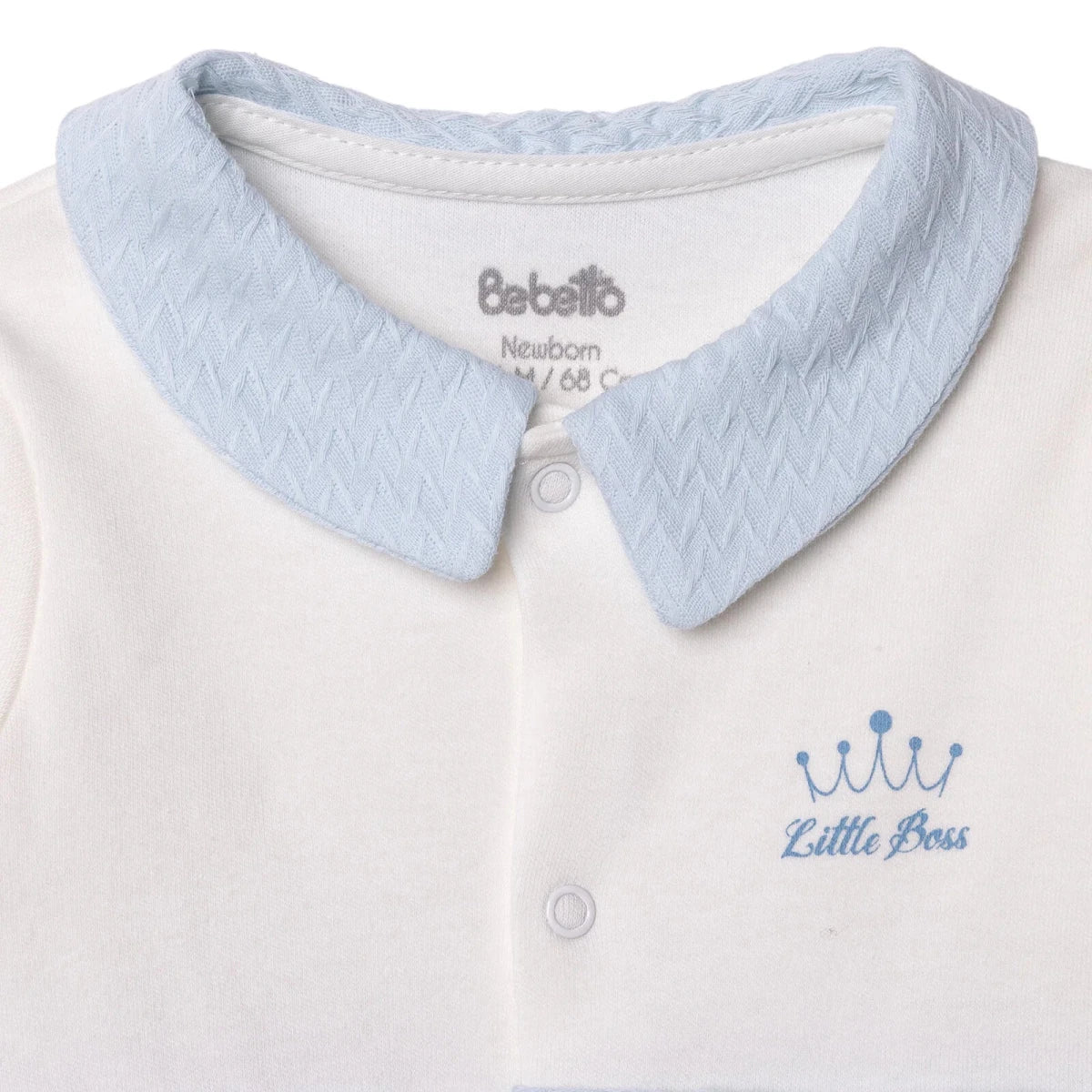 Bebetto Boys Footed Sleepsuit Snap Fastening Little Boss Shirt Collar Full Length Long Sleeve - Blue - Image 4