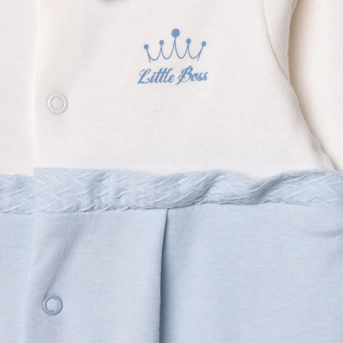 Bebetto Boys Footed Sleepsuit Snap Fastening Little Boss Shirt Collar Full Length Long Sleeve - Blue - Image 5