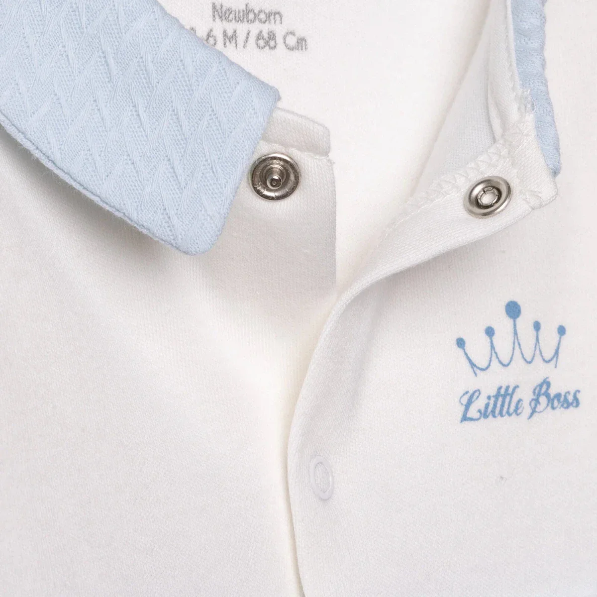 Bebetto Boys Footed Sleepsuit Snap Fastening Little Boss Shirt Collar Full Length Long Sleeve - Blue - Image 6