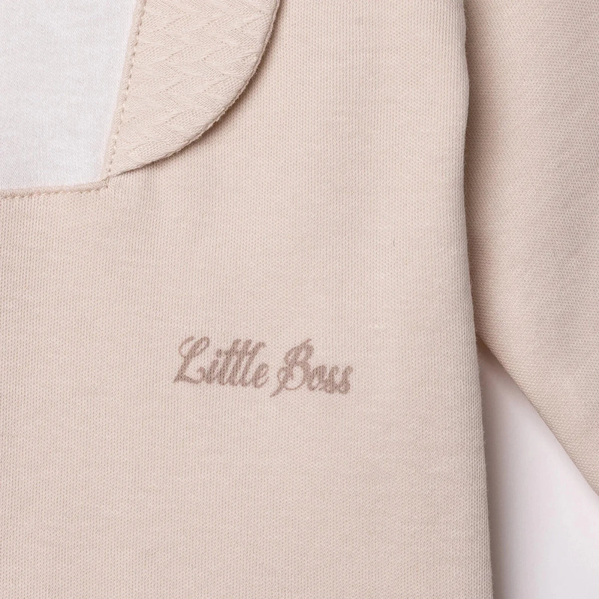 Bebetto Boys Footed Sleepsuit Snap Fastening Little Boss Shirt Collar Full Length Long Sleeve - Beige - Image 5