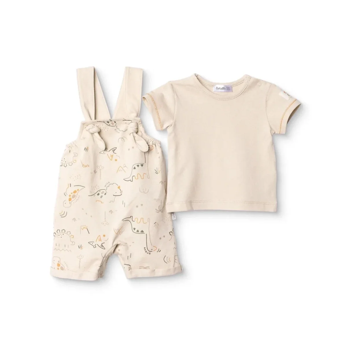 Bebetto Boys Short Dungarees & T-shirt - Beige - Image 3