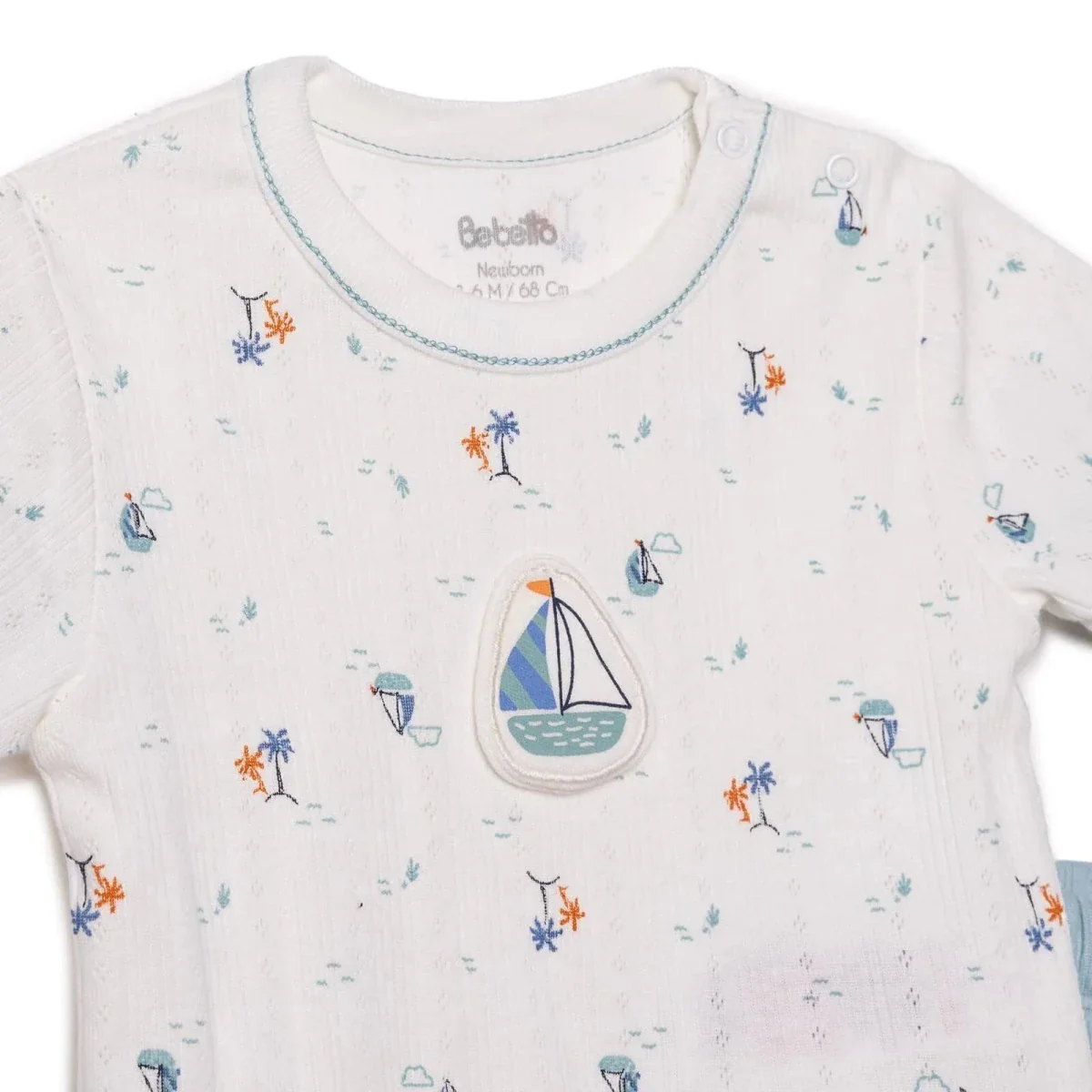 Bebetto Boys T-shirt & Footless Bottom Set Nautical Print - Petrol Green - Image 3