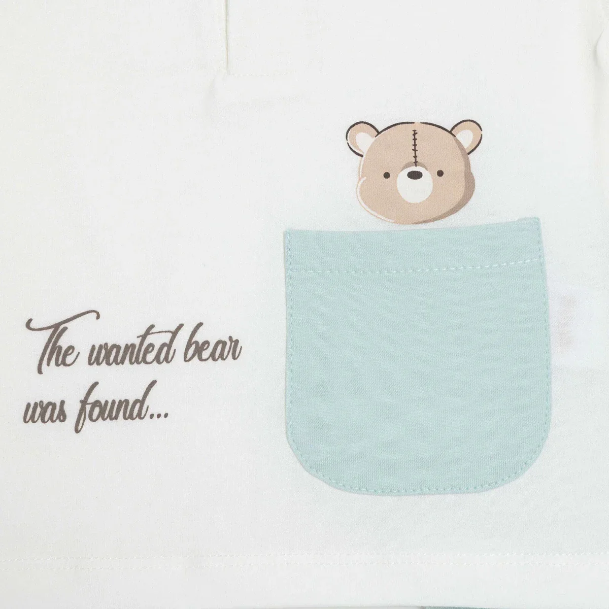 Bebetto Boys T-shirt & Shorts Set Bear Print Buttoned Hello Crew Neck Short Length Short Sleeve - Multicolour - Image 4