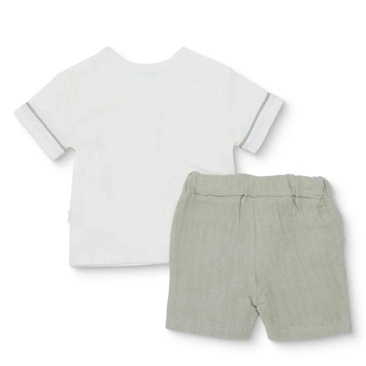 Bebetto Boys Muslin T-shirt & Shorts Set Car Print - Green - Image 2