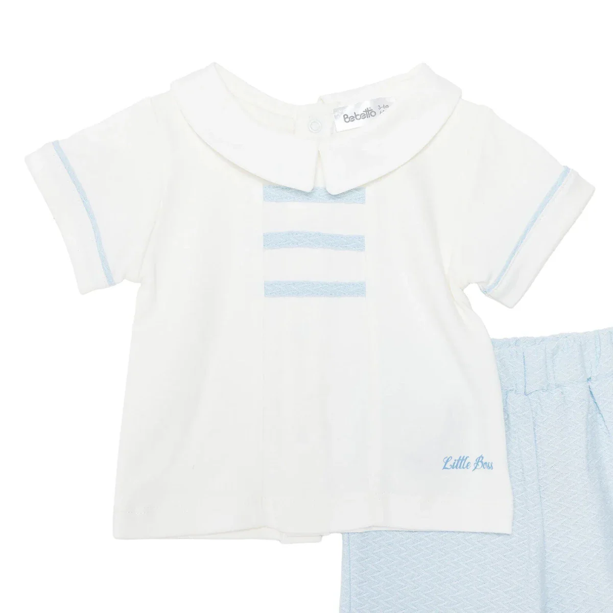 Bebetto Boys T-shirt & Shorts Set Snap Fastening Little Boss Shirt Collar Short Length Short Sleeve - Blue - Image 3
