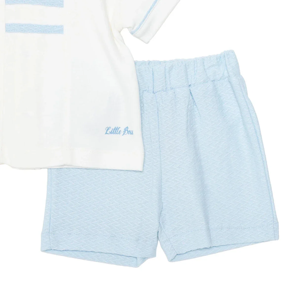 Bebetto Boys T-shirt & Shorts Set Snap Fastening Little Boss Shirt Collar Short Length Short Sleeve - Blue - Image 4