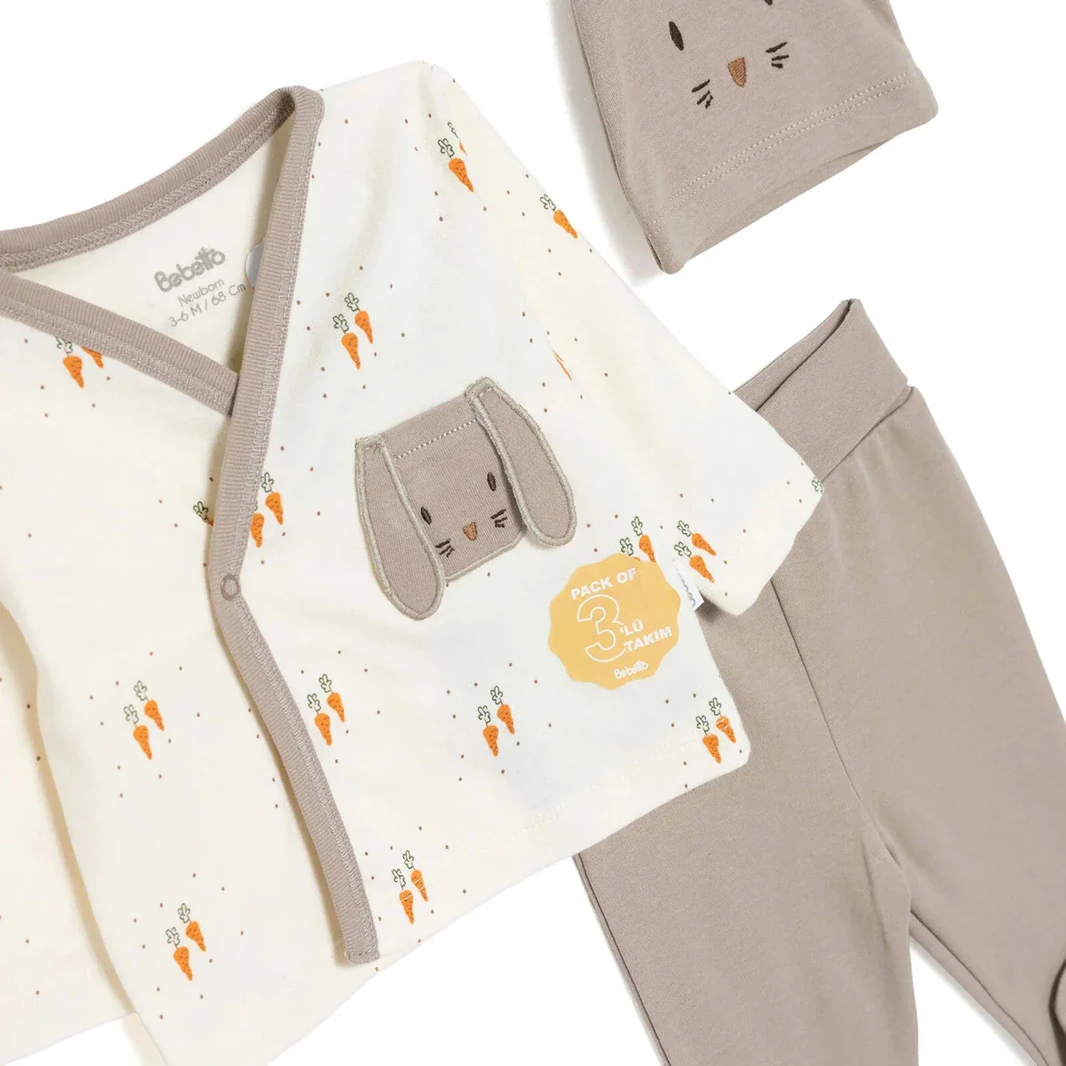 Bebetto Boys Vest Hat & Footed Bottom Set Animal Print Snap Fastening Baby Carrot Envelope Neck Full - Brown - Image 3
