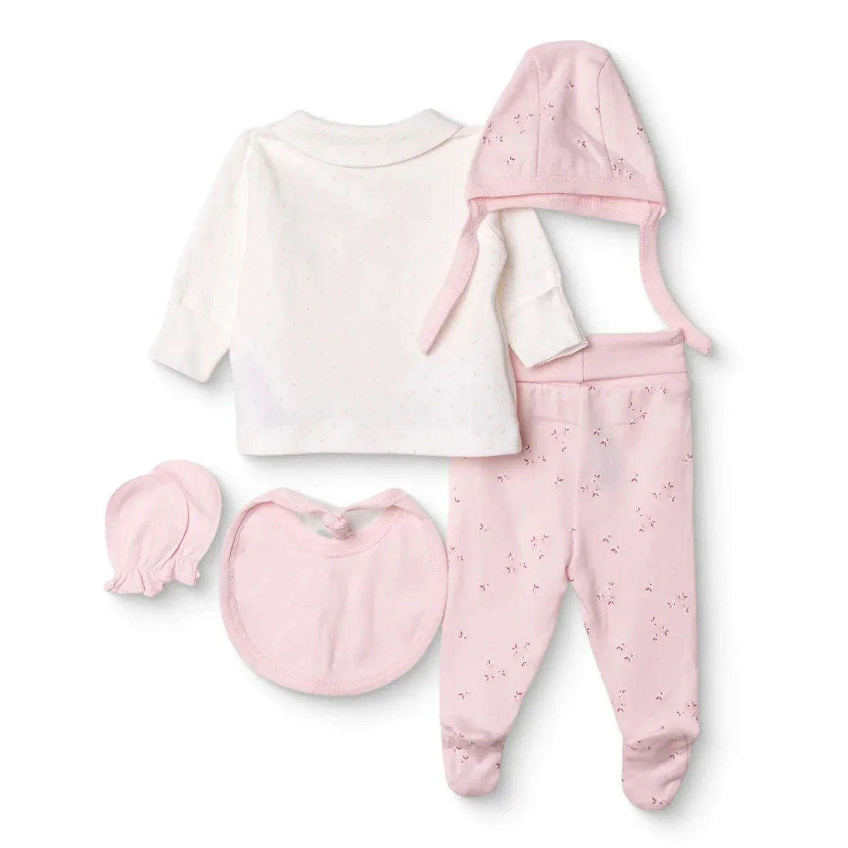 Bebetto Girls 5-Piece Newborn Hospital Set Buttoned Flower Garden Crew Neck Full Length Long Sleeve - Pink - Image 2