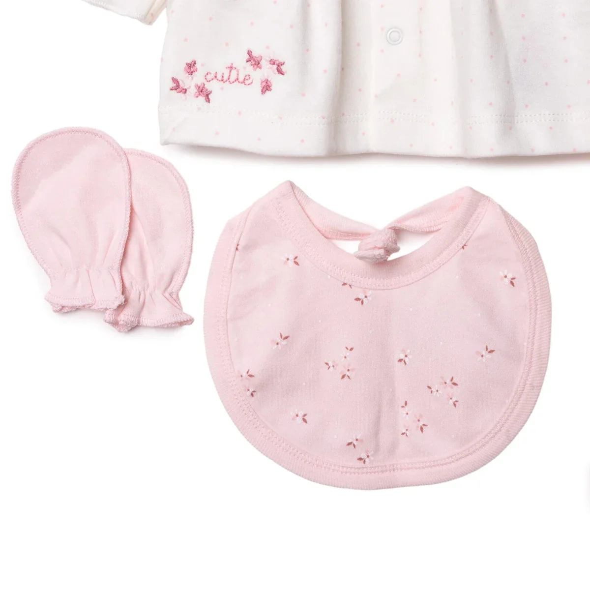 Bebetto Girls 5-Piece Newborn Hospital Set Buttoned Flower Garden Crew Neck Full Length Long Sleeve - Pink - Image 4