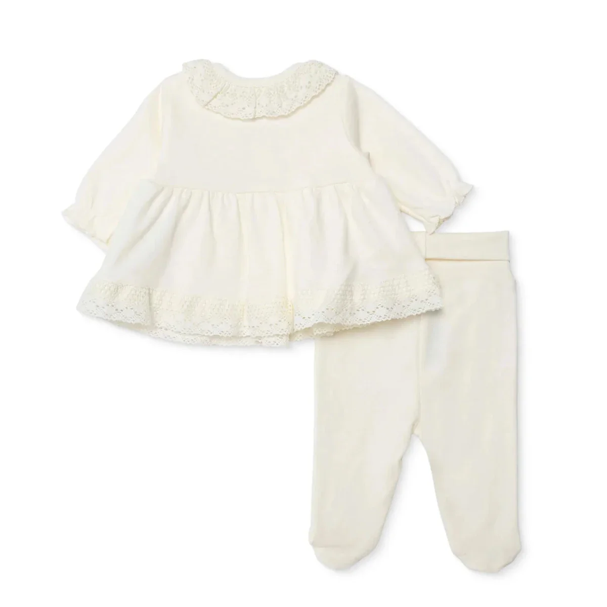 Bebetto Girls 5-Piece Newborn Hospital Set Snap Fastening Ceremony Frill Neck Full Length Long Sleev - Ecru - Image 2