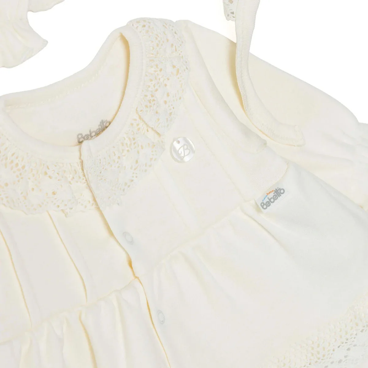 Bebetto Girls 5-Piece Newborn Hospital Set Snap Fastening Ceremony Frill Neck Full Length Long Sleev - Ecru - Image 3