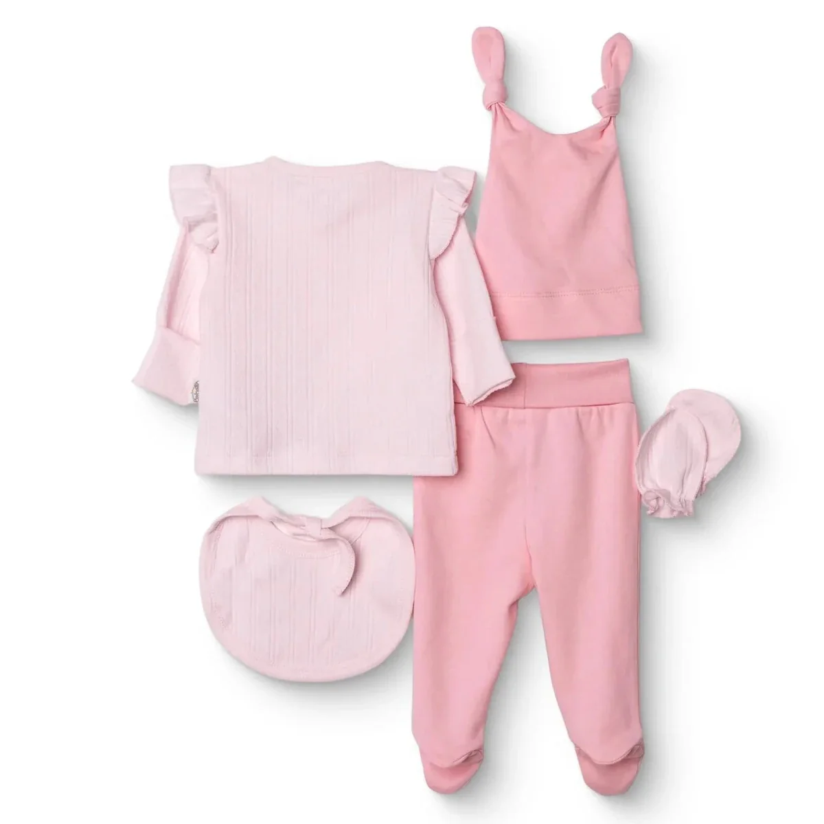Bebetto Girls 5-Piece Newborn Hospital Set Snap Fastening Loves You Crew Neck Full Length Long Sleev - Pink - Image 2