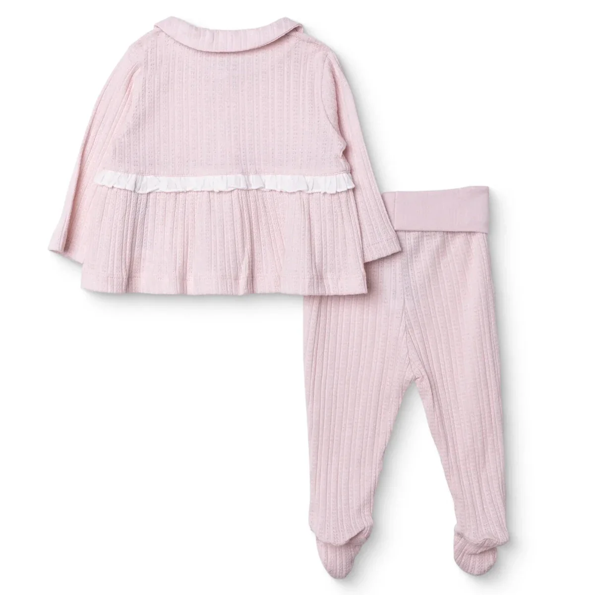 Bebetto Girls Cardigan & Footed Trousers Set Bow Print Long - Pink - Image 2