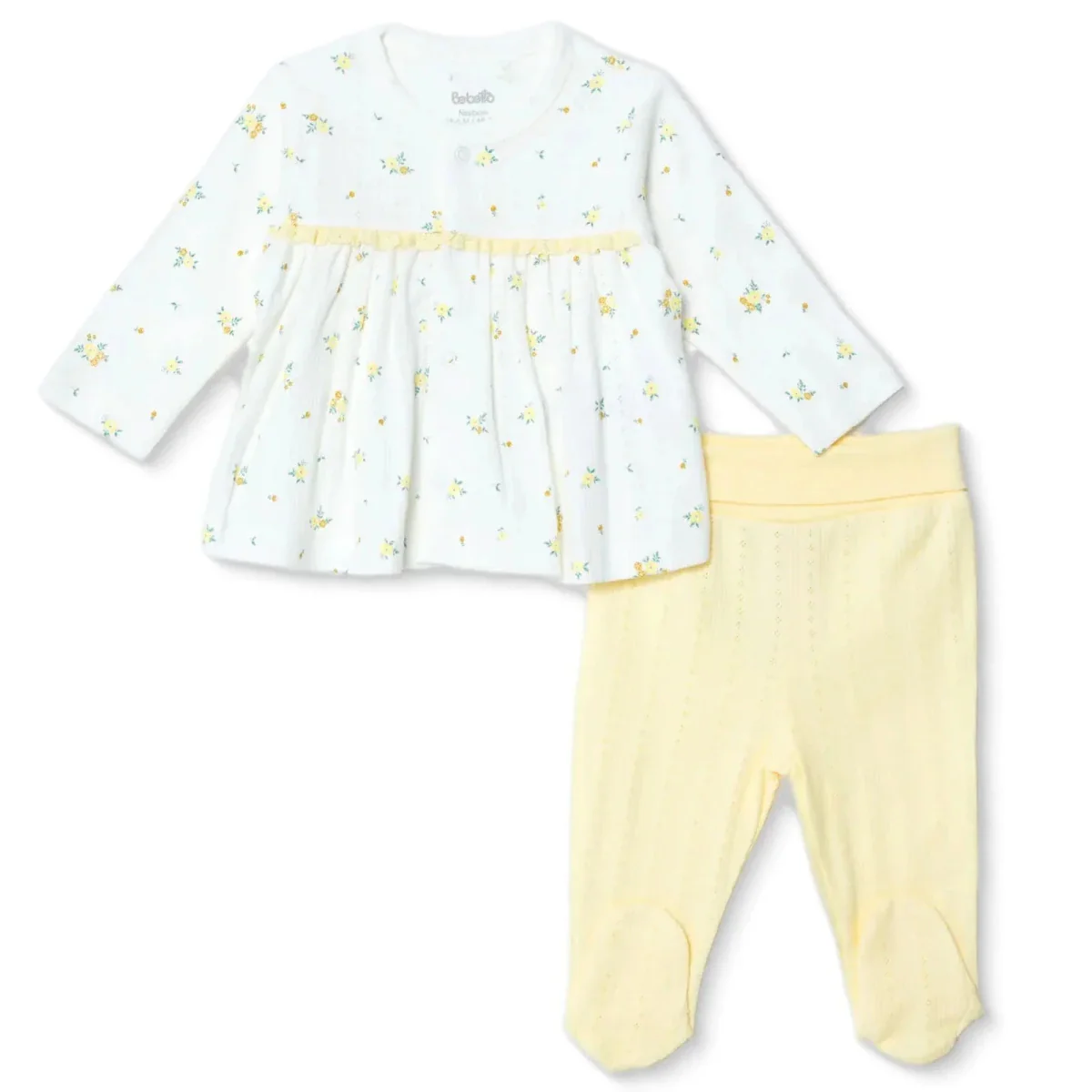 Bebetto Girls Cardigan & Footed Trousers Set Floral Print - Yellow
