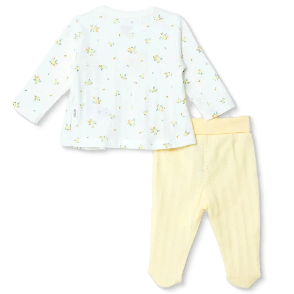 Bebetto Girls Cardigan & Footed Trousers Set Floral Print - Yellow - Image 2