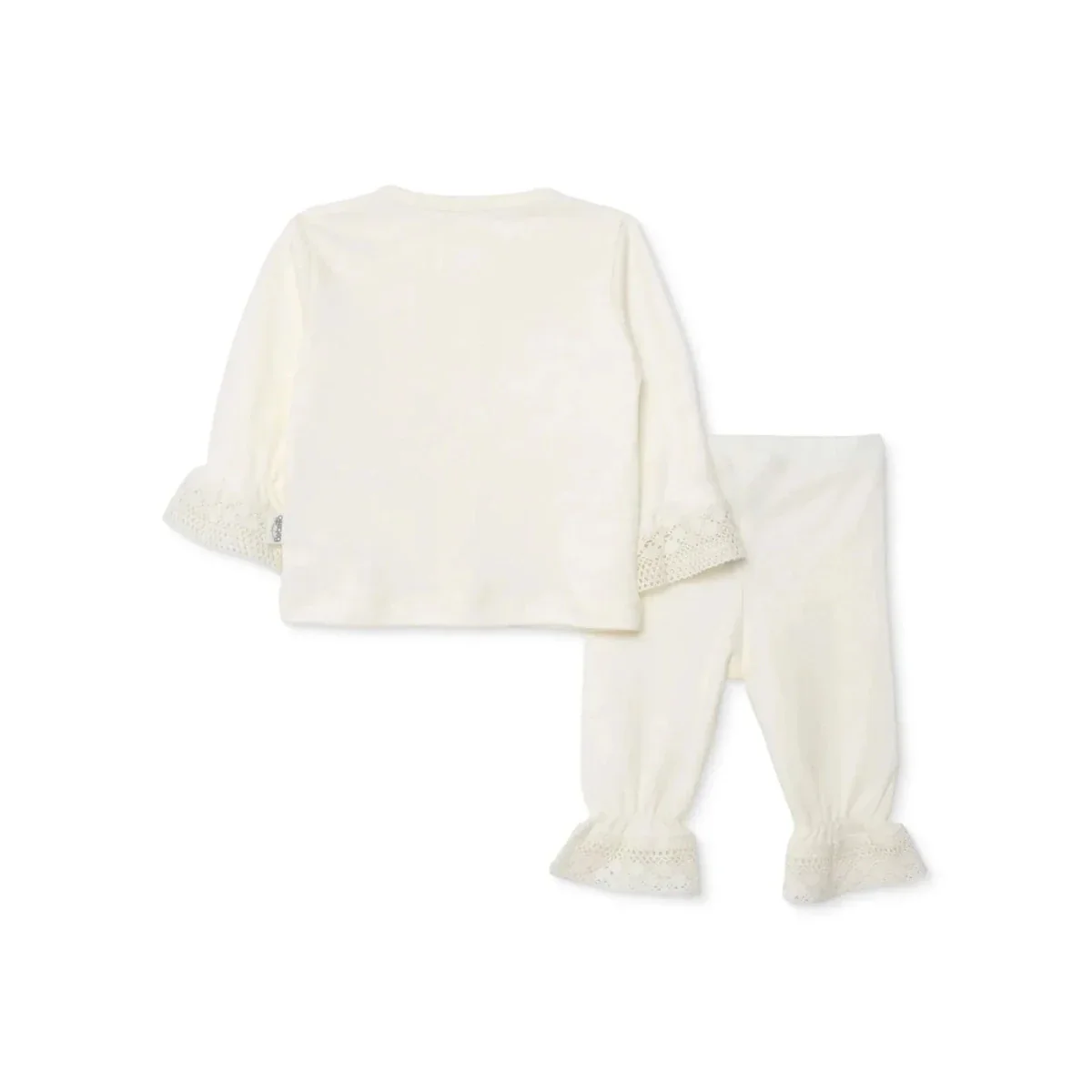 Bebetto Girls Cardigan & Footless Bottom Set Snap Fastening Ceremony Crew Neck Full Length Long Slee - Ecru - Image 2
