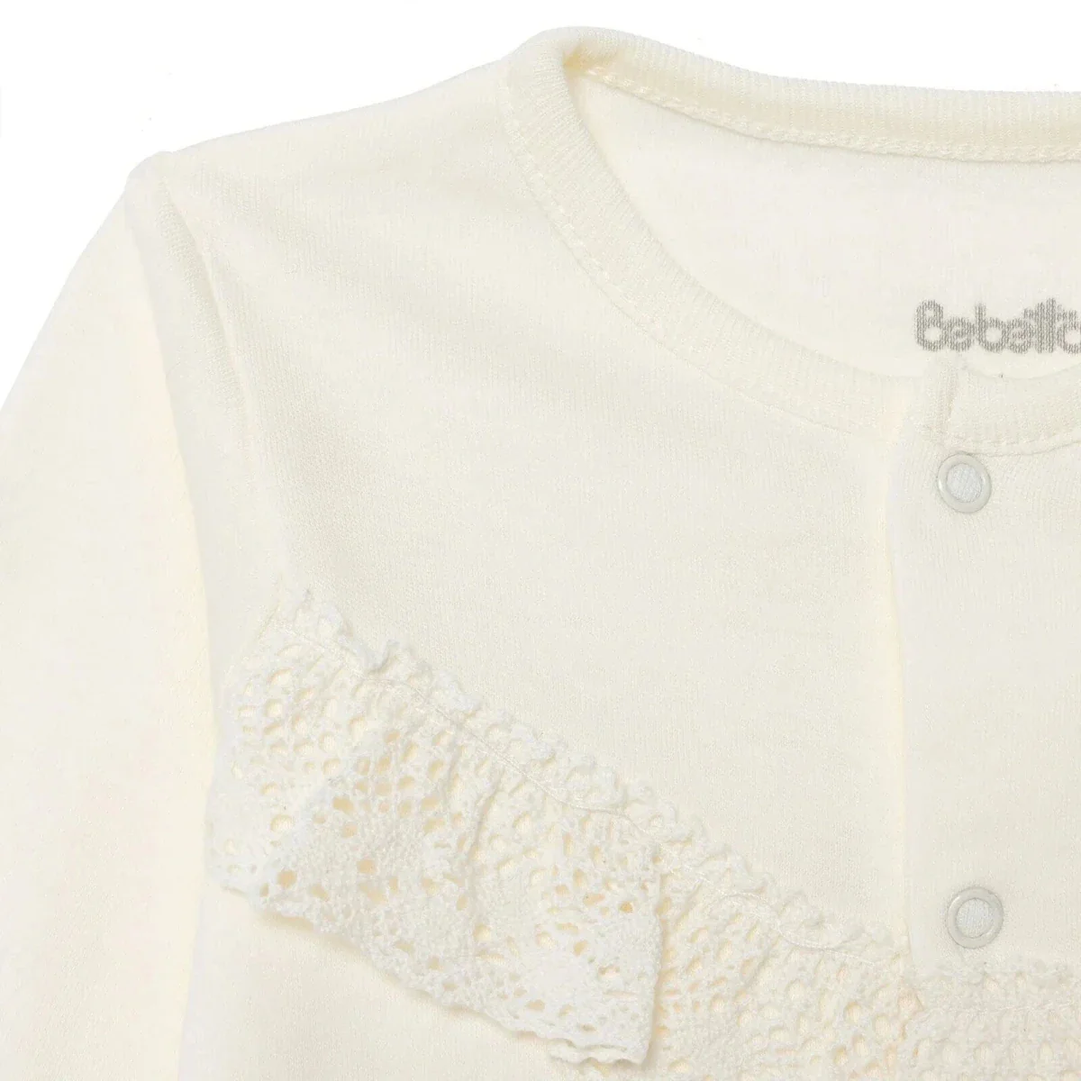 Bebetto Girls Cardigan & Footless Bottom Set Snap Fastening Ceremony Crew Neck Full Length Long Slee - Ecru - Image 6