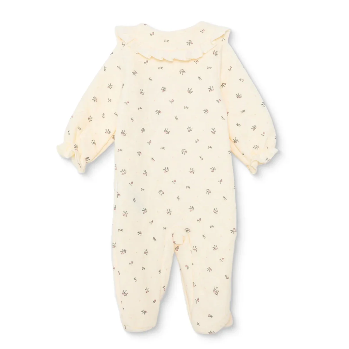 Bebetto Girls Footed Sleepsuit Floral Print Snap Fastening Petite Fleurs Frill Neck Full Length Long - Ecru - Image 2