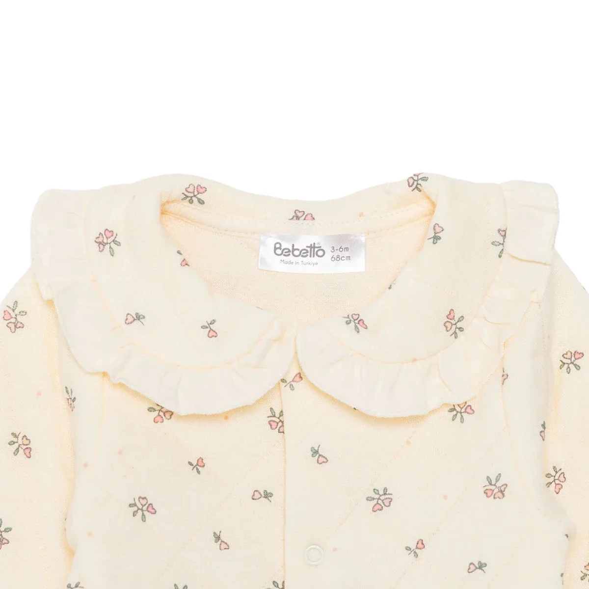 Bebetto Girls Footed Sleepsuit Floral Print Snap Fastening Petite Fleurs Frill Neck Full Length Long - Ecru - Image 3