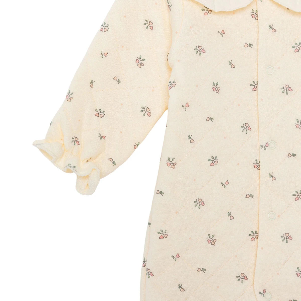 Bebetto Girls Footed Sleepsuit Floral Print Snap Fastening Petite Fleurs Frill Neck Full Length Long - Ecru - Image 4
